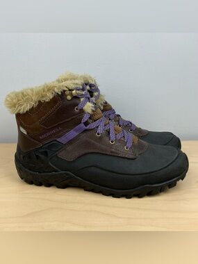 Merrell Women’s Size 7.5 Aurora 6 Ice+ Waterproof Brown Leather Winter Boots Fur